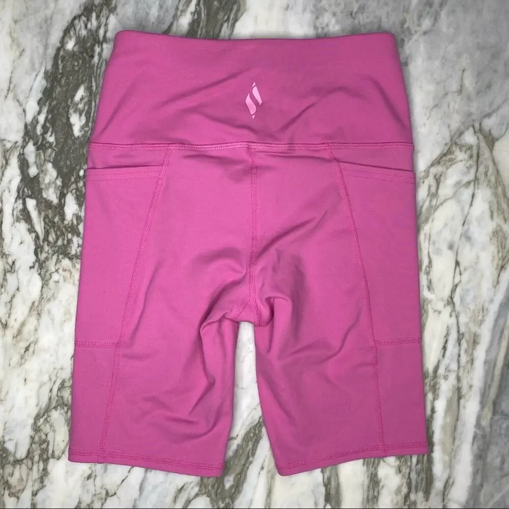 SKECHERS Women's Athletic Rose Pink High Waisted Pocket Bike Shorts Size XS
